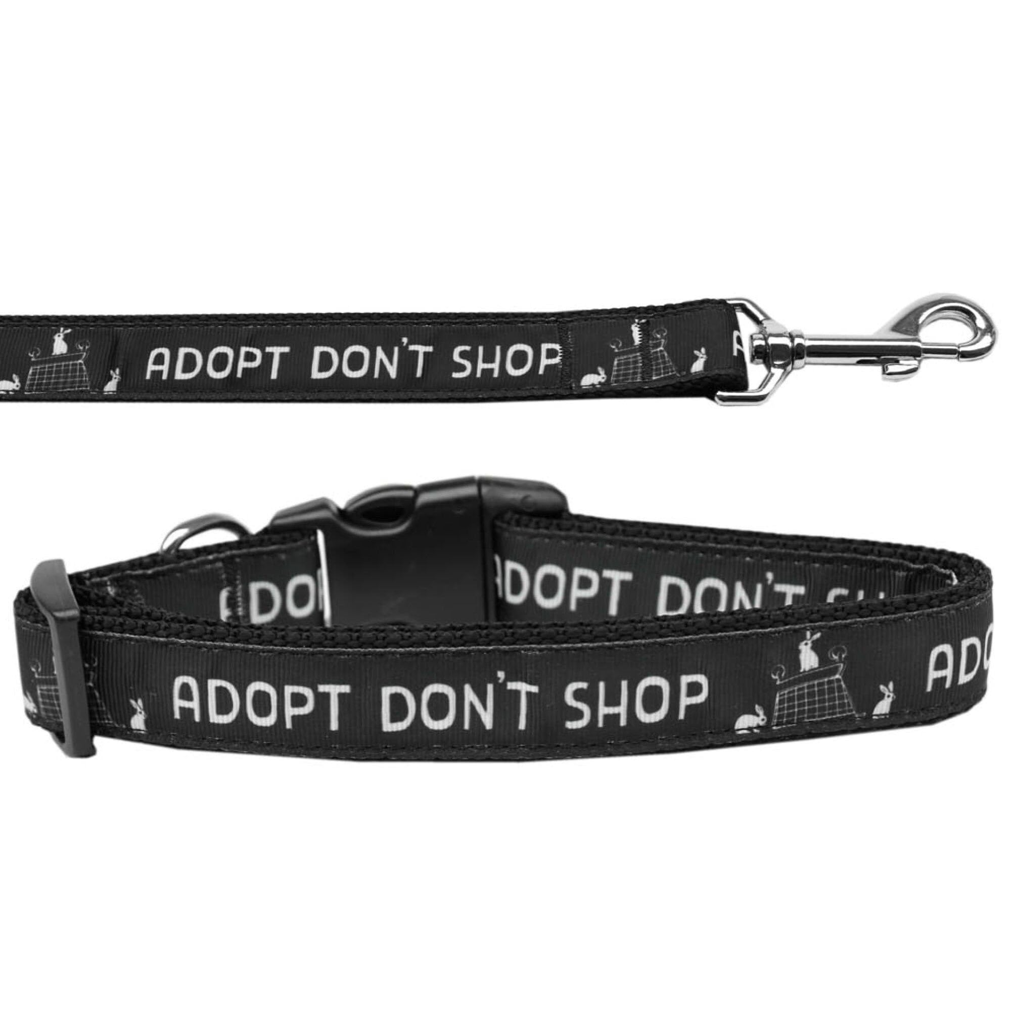 Pet Dog & Cat Nylon Collar or Leash, "Adopt Don't Shop" XL Collar
