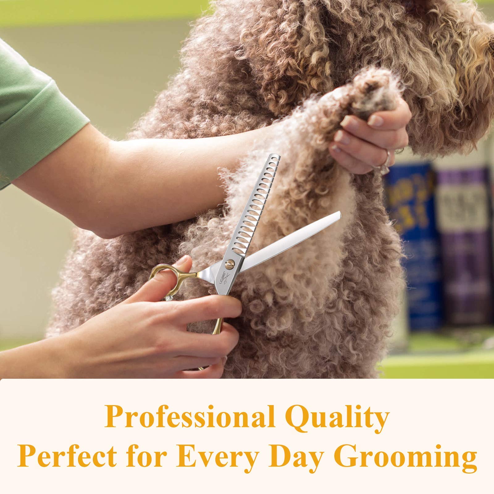 Jason 7.5' 18-Teeth Chunkers Shears For Dogs Cats Grooming Texturizing Blending Thinning Scissor Pets Trimming Kit Sharp Gold Shear For Right Handed Groomers