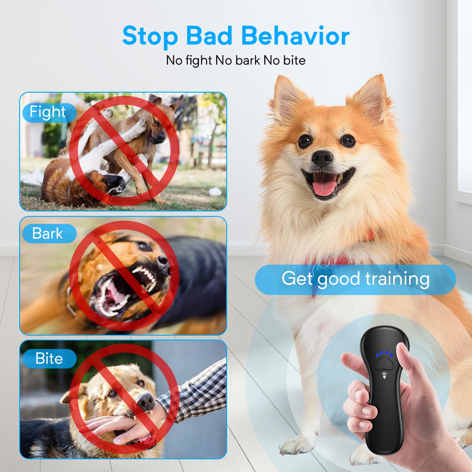 Ahwhg Ultrasonic Anti Barking Device - Rechargeable Dog Bark Deterrent, 16.4 Ft Range, Safe for Humans & Dogs, Portable Indoor & Outdoor, Black