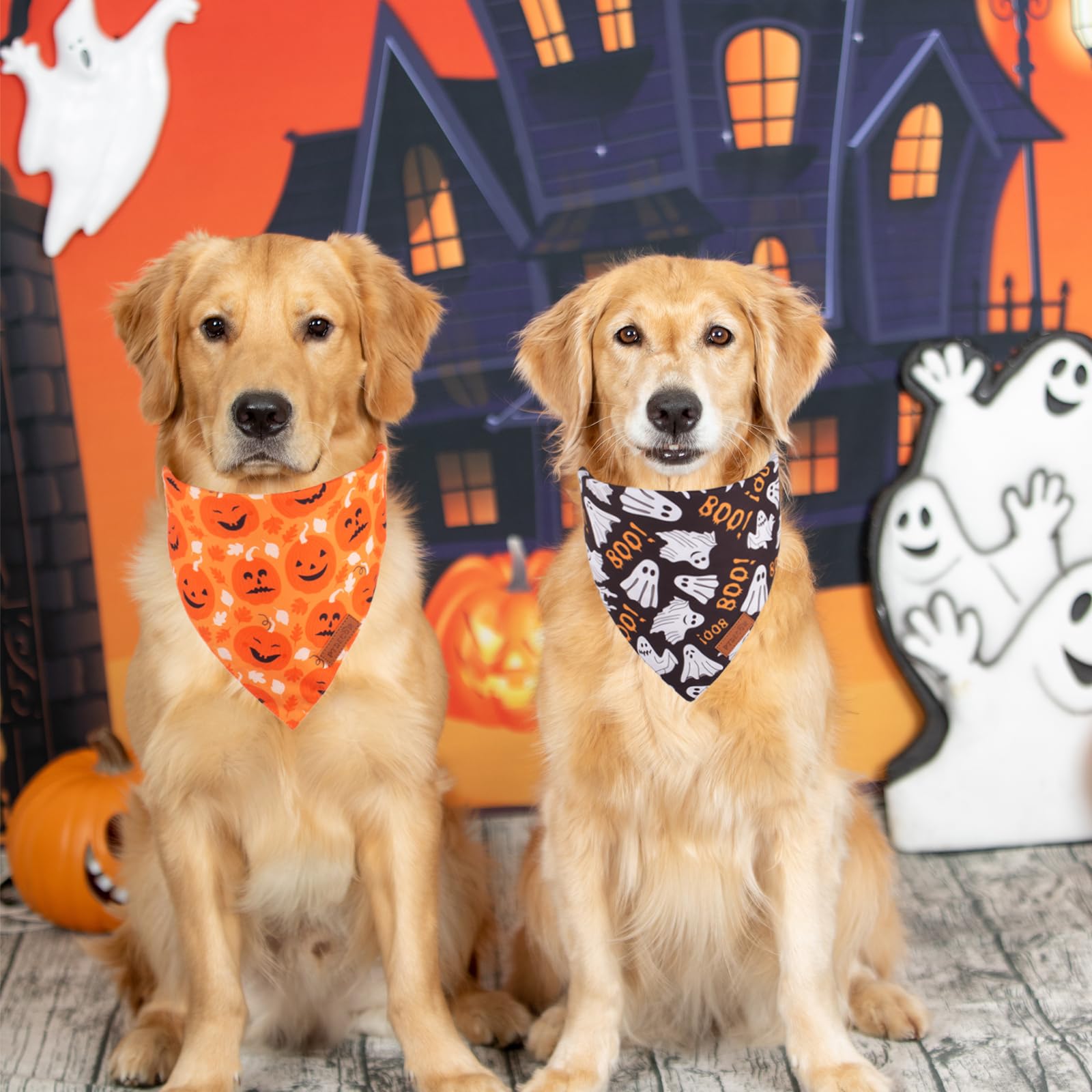 Ptdecor Halloween Dog Bandana, Reversible Holiday Pet Scarf, Multi Size, Triangle Puppy Halloween Bandanas For Extra Large Dogs