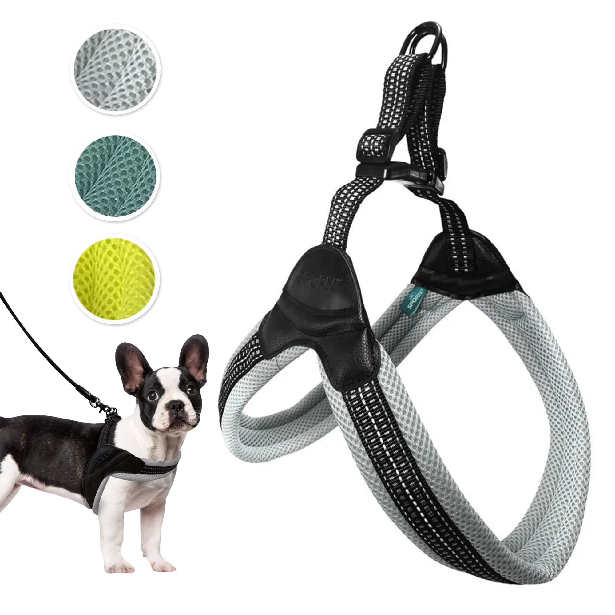 Sporn Easy-Fit Mesh Dog Harness Small Sized Dog, Gray Soft Fabric Nylon No Choke Dog Harness Small Size Dog, Breathable & Easy D