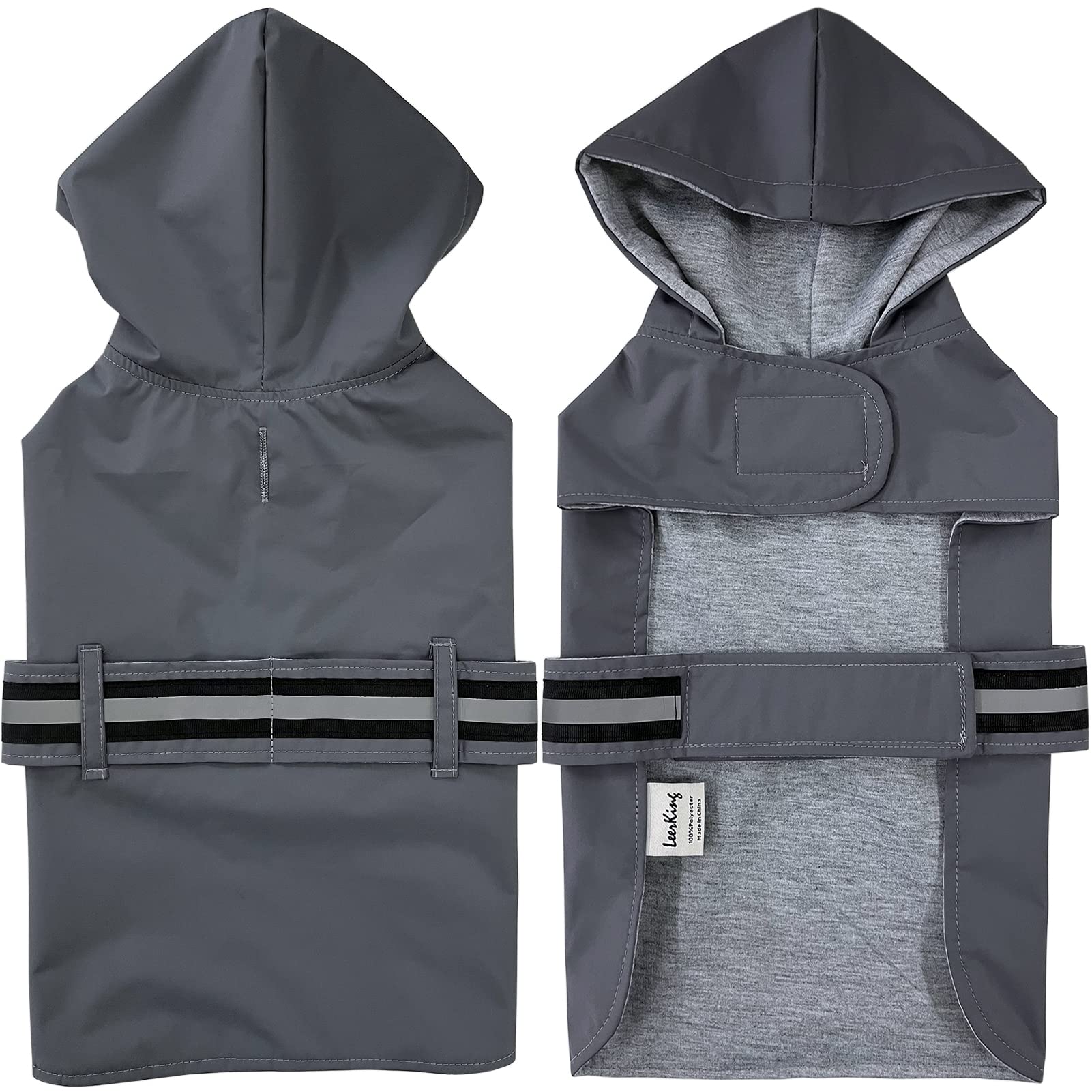 Leerking Dog Raincoat Hooded Leash Hole 10 Sizes, Waterproof Double Layer Dog Rain Coat Jacket With Cotton Lining For Small Medium And Large Dog,Grey,3Xl