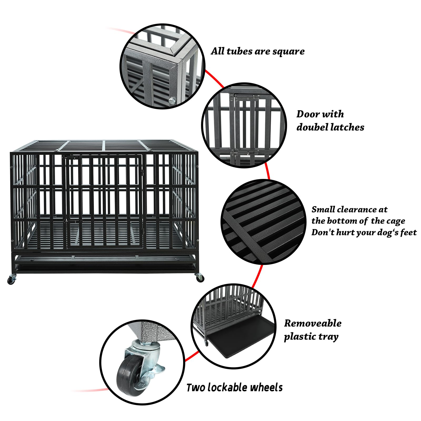 Confote 47Inch Heavy Duty Dog Kennel Strong Metal Dog Cage Pet Crate for Medium and Large Dogs with Four Lockable Wheels, Remove