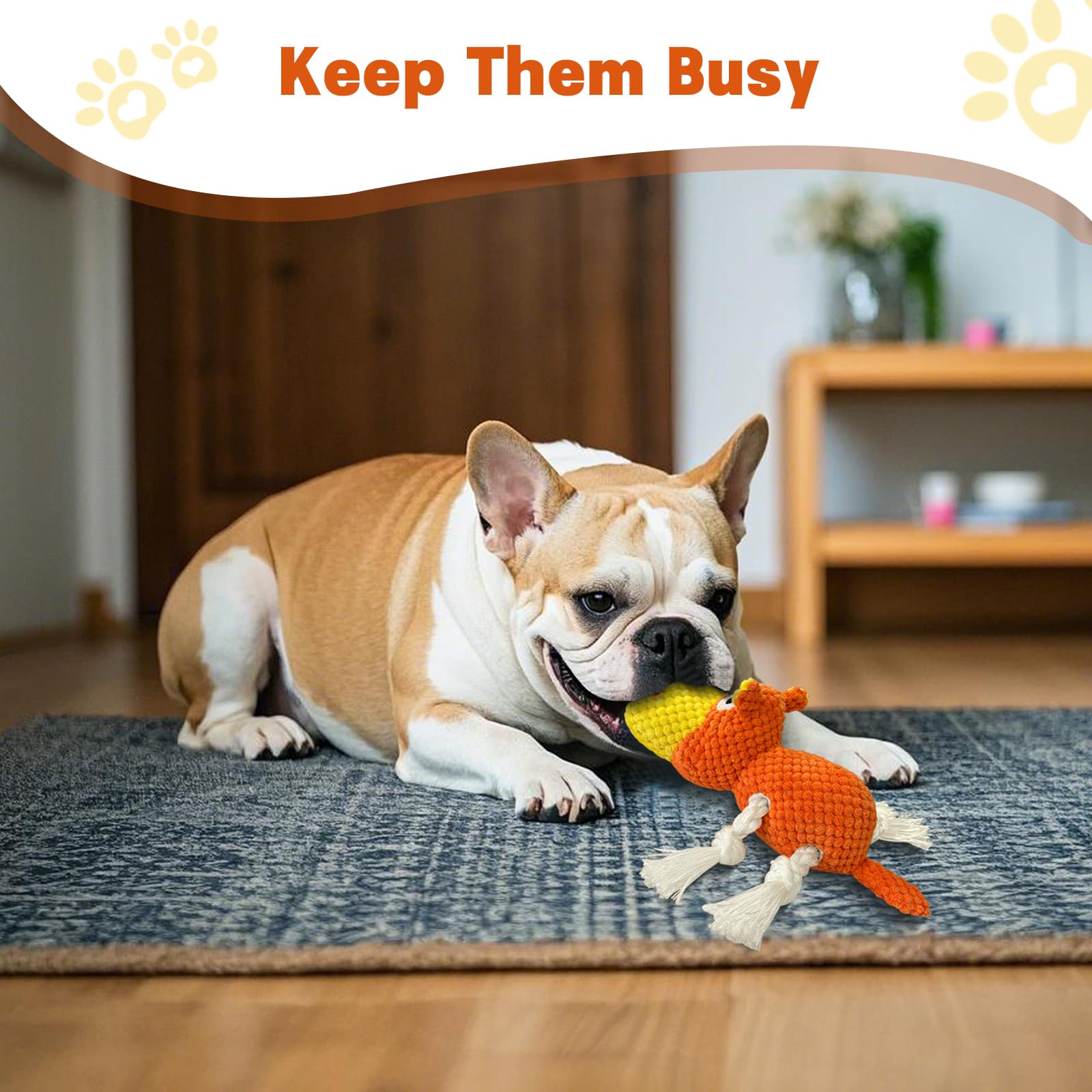 Tooptate Squeaky Dog Toys - Cute Soft Plush Dog Toys For Large, Medium, Small Dogs And Puppies To Keep Them Busy (Orange, Medium
