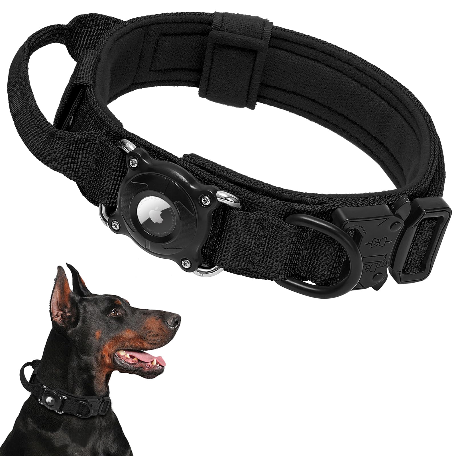 2026 New and Improved AirTag Dog Collar, Military Tactical Dog Collar with Integrated AirTag Holder-Adjustable Control Handle, D
