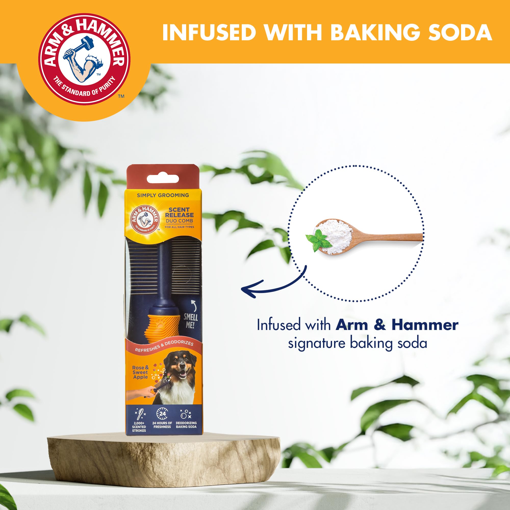 Arm & Hammer Deodorizing Dog Comb with Fragrance Transfer Technology - Scented Dog Grooming Comb for Detangling & Shedding, Dema