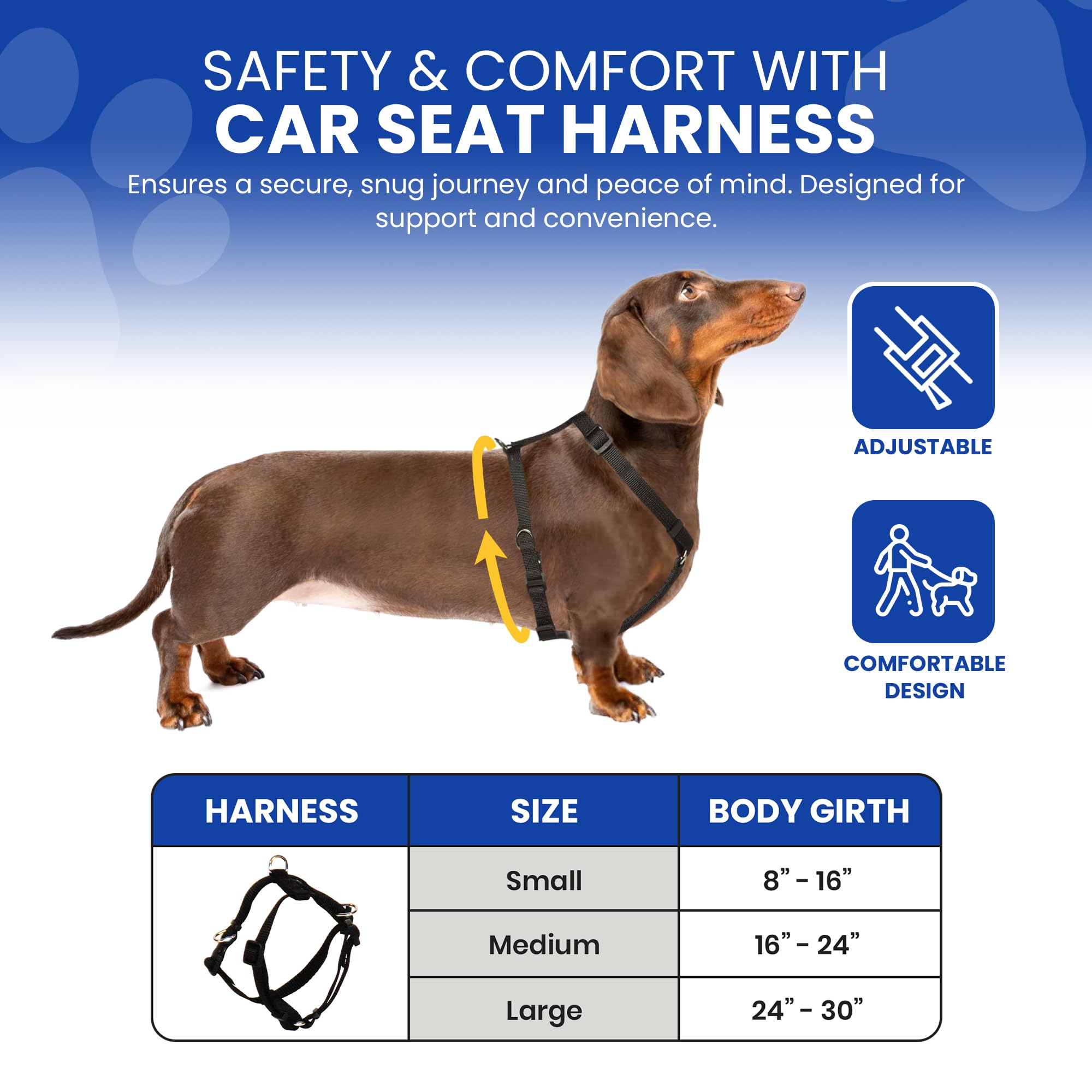 FidoRido Dog Car Seat - Small Harness Booster Seat, Red with Black Paw Prints, Comfortable Cushions and Safety Straps for Travel