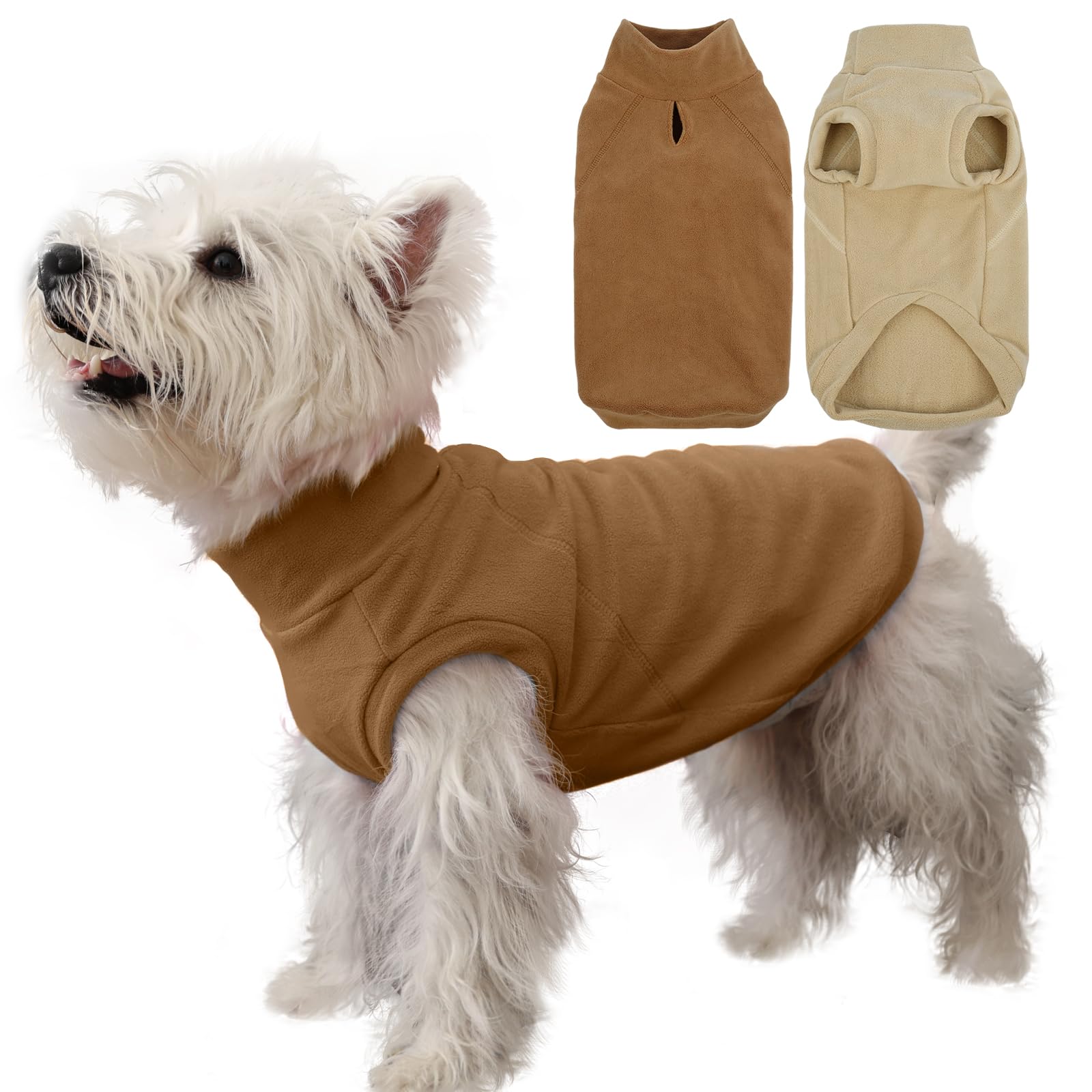 IECOii 2 Pack Fleece Dog Sweater - Lightweight Sweatshirts Stretchy & Soft Cold Weather Coat, Fleece Vest with Leash Hole for Fa