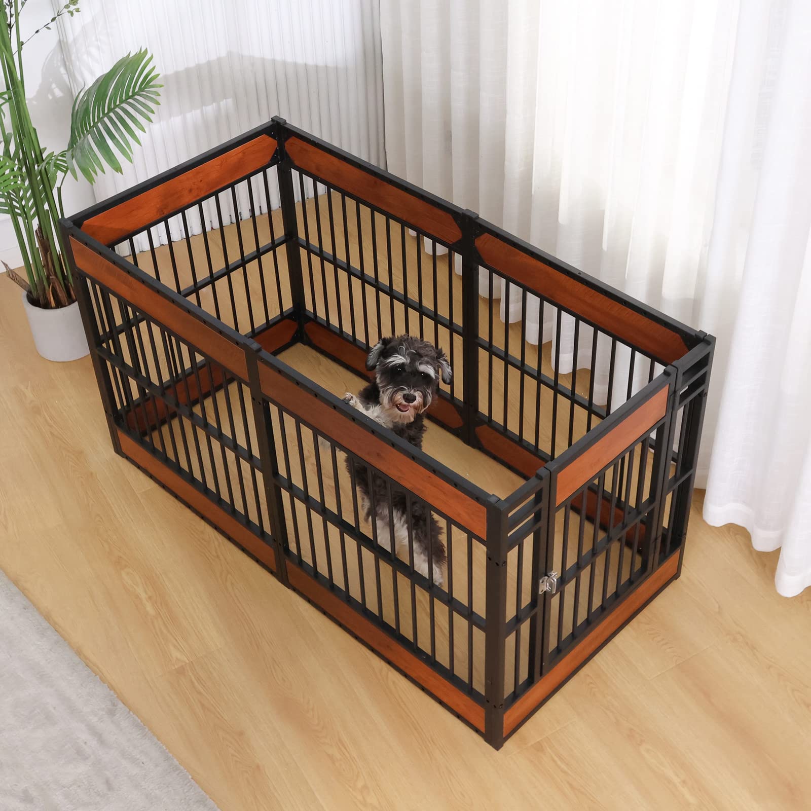 RYpetmia Heavy Duty Indoor Dog Playpen, 31.5" Height, Mahogany Furniture Style, Safe & Sturdy Puppy Pen