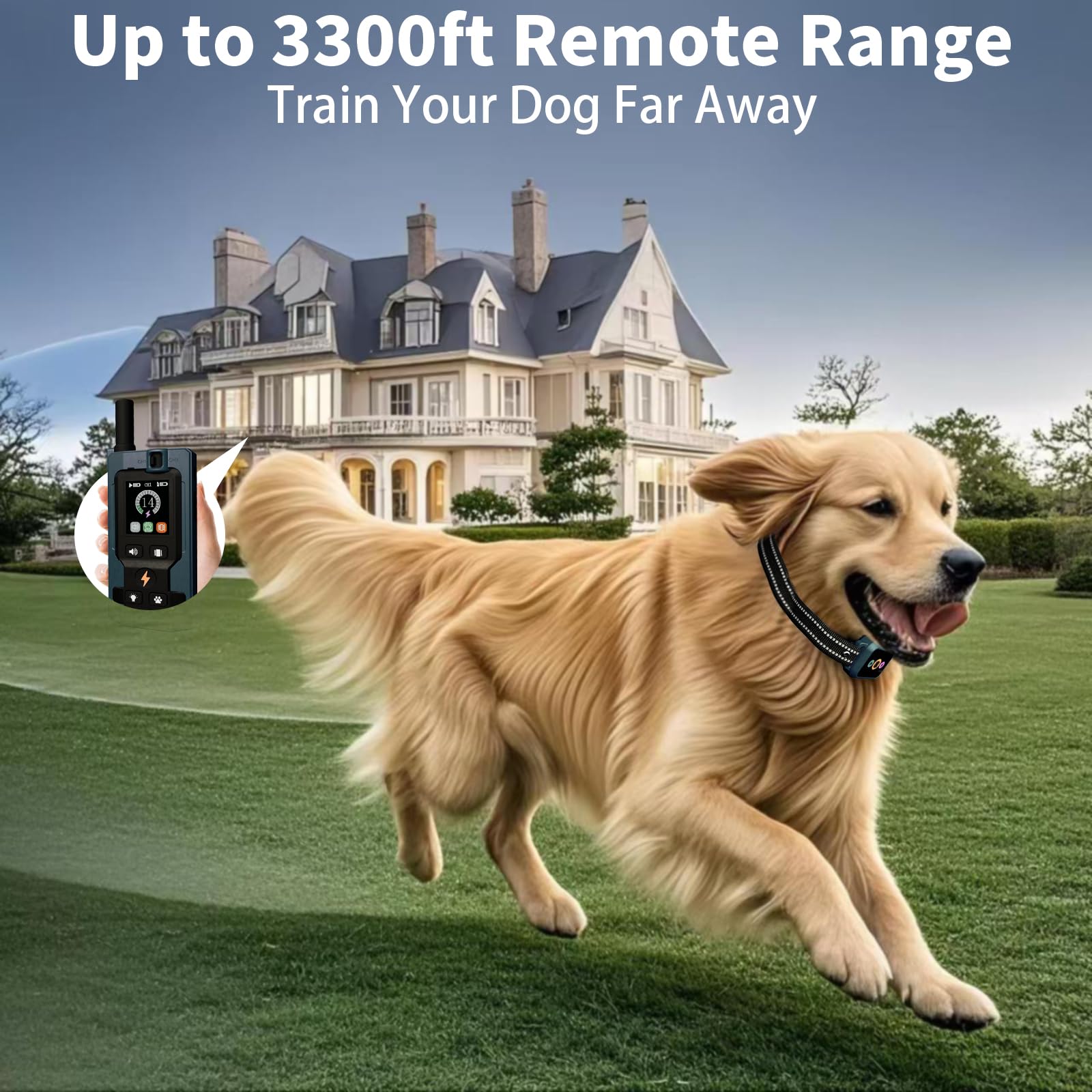 Dog Shock Collar with Remote Control - 3300FT Dog Training Collar with 5 Modes Step Counting & Light & Beep & Vibration & Shock,