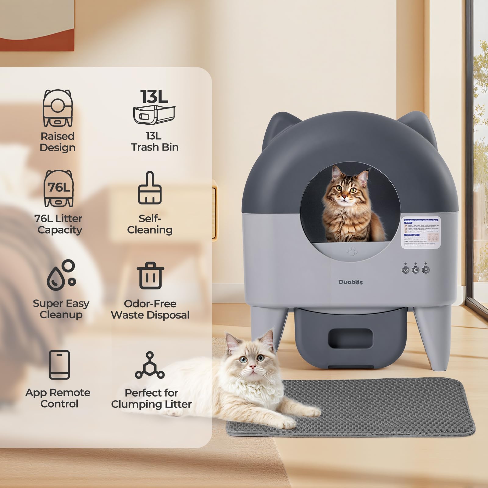 Self Cleaning Litter Box Automatic: Extra Large Self-Cleaning for Multiple Cats - APP-Controlled with Smart Sensors - Odor-Free