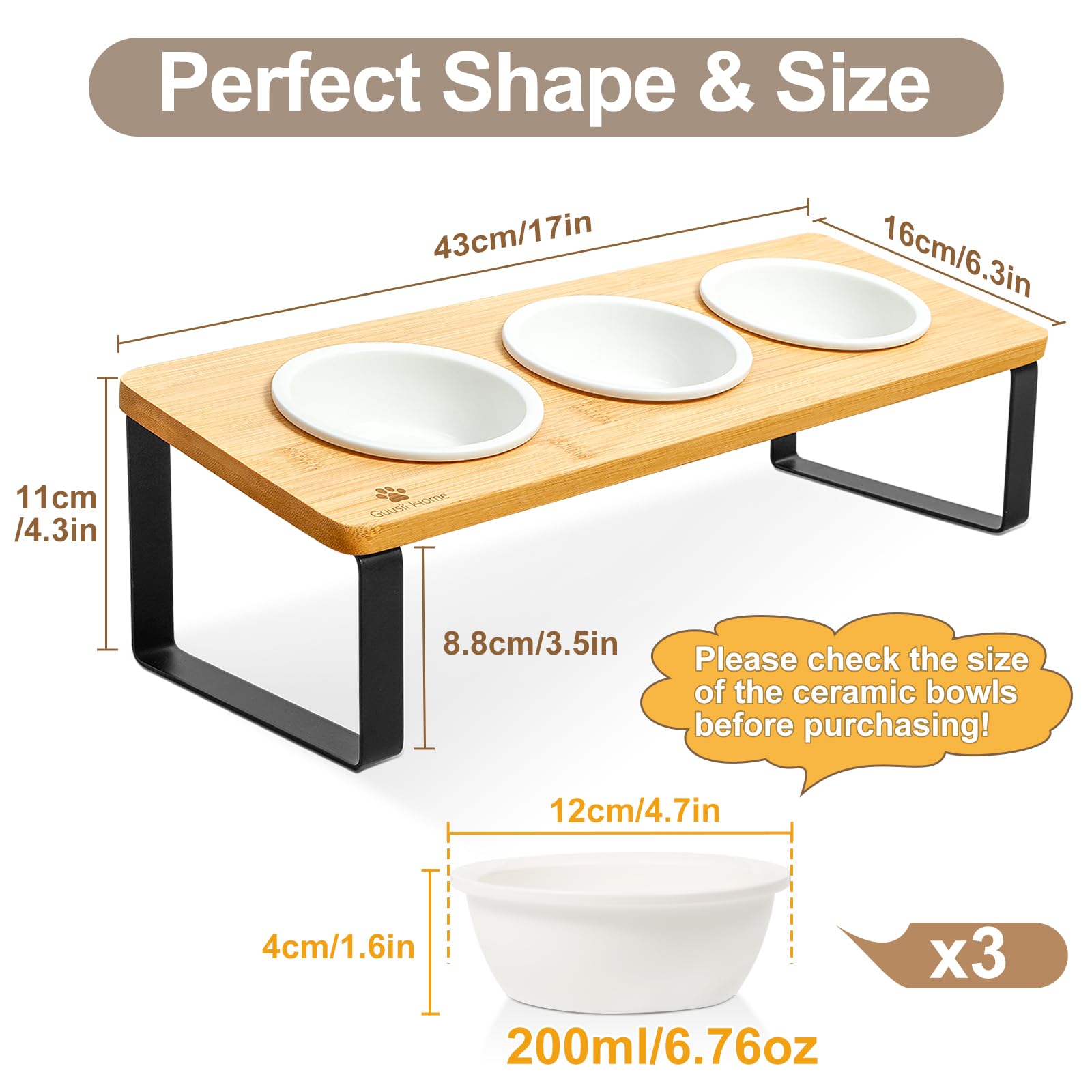 Sunhoo Raised Cat Food Water Bowl Elevated Tilted Kitty Dishes Set of 3 Ceramic Dish for Indoor Cats Orthopedic Pet Food Stand A