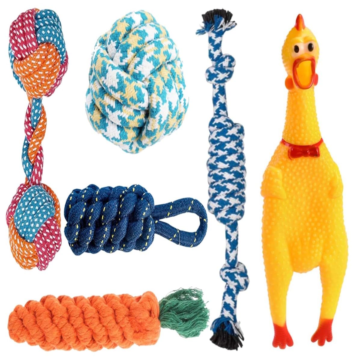 Agirav Dog Toy Set  Tail, Chew, Puppy Teething, Rope, Squeaky Toys for Small to Medium Dogs (Pack of 6)