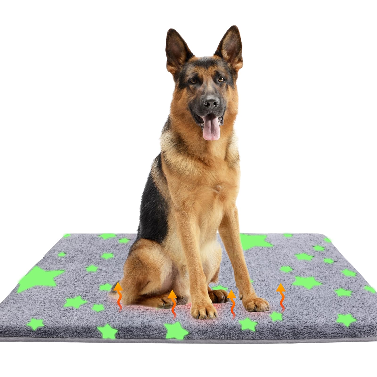 Mh Mylune Home Self Warming Bed Mat For Large Dog, 42''X28'' Graphene & Glow-In-The-Dark Fabric Dog Crate Mat, Removable Washabl