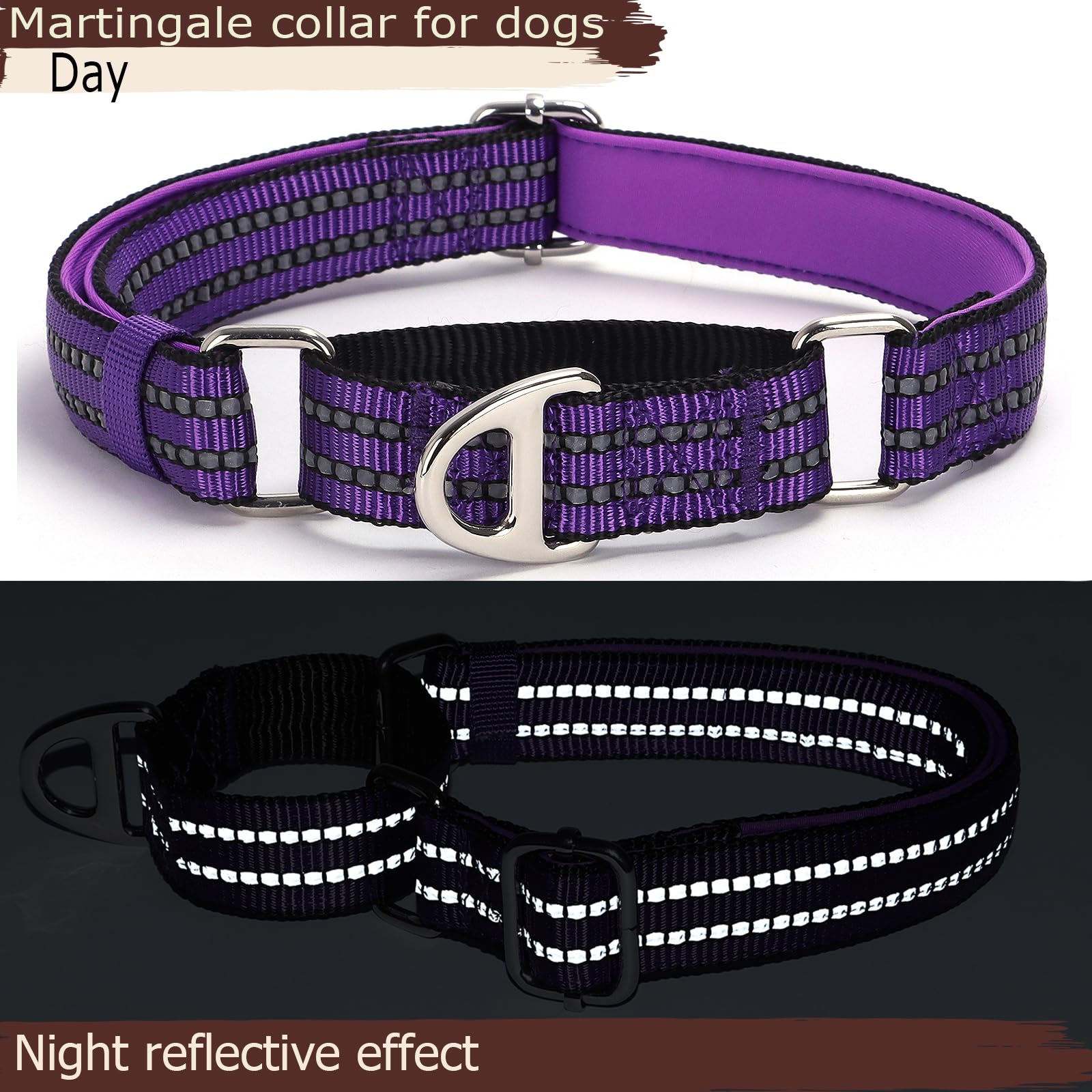 Martingale Collar For Small Dogs With No Buckle,Reflective Nylon Padded Comfort Safe Dog Collar For Training,Nighttime Walking &