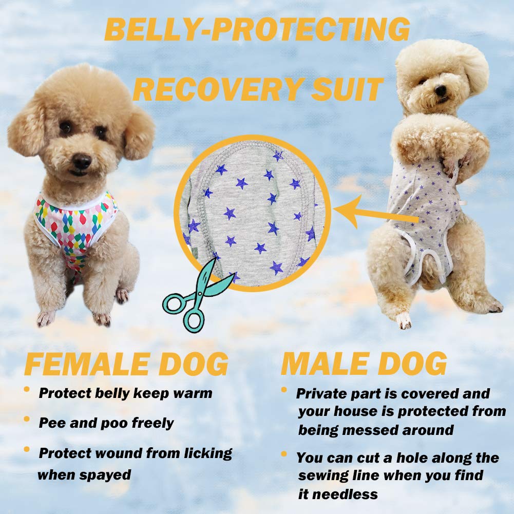 Kukaster Pet Dog Recovery Suit Post Surgery Shirt For Puppy, Wound Protective Clothes For Little Animals(Pink Blue Stripe-L)