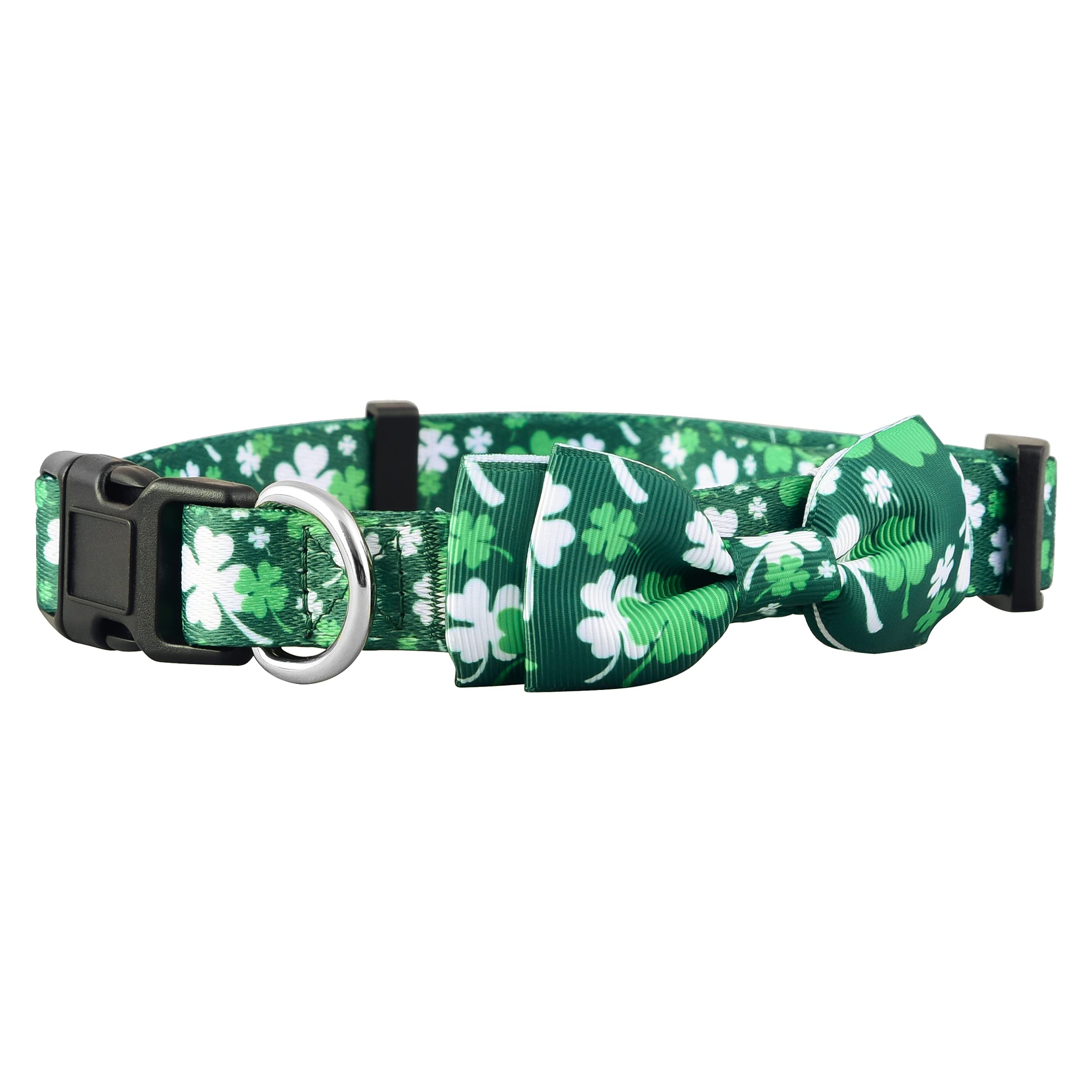 St Patricks Day Dog Collar With Bowtie, Gift Decor For Irish, Lucky Clover Shamrock Bow Tie (Large, St. Patrick'S Mixed Clover)