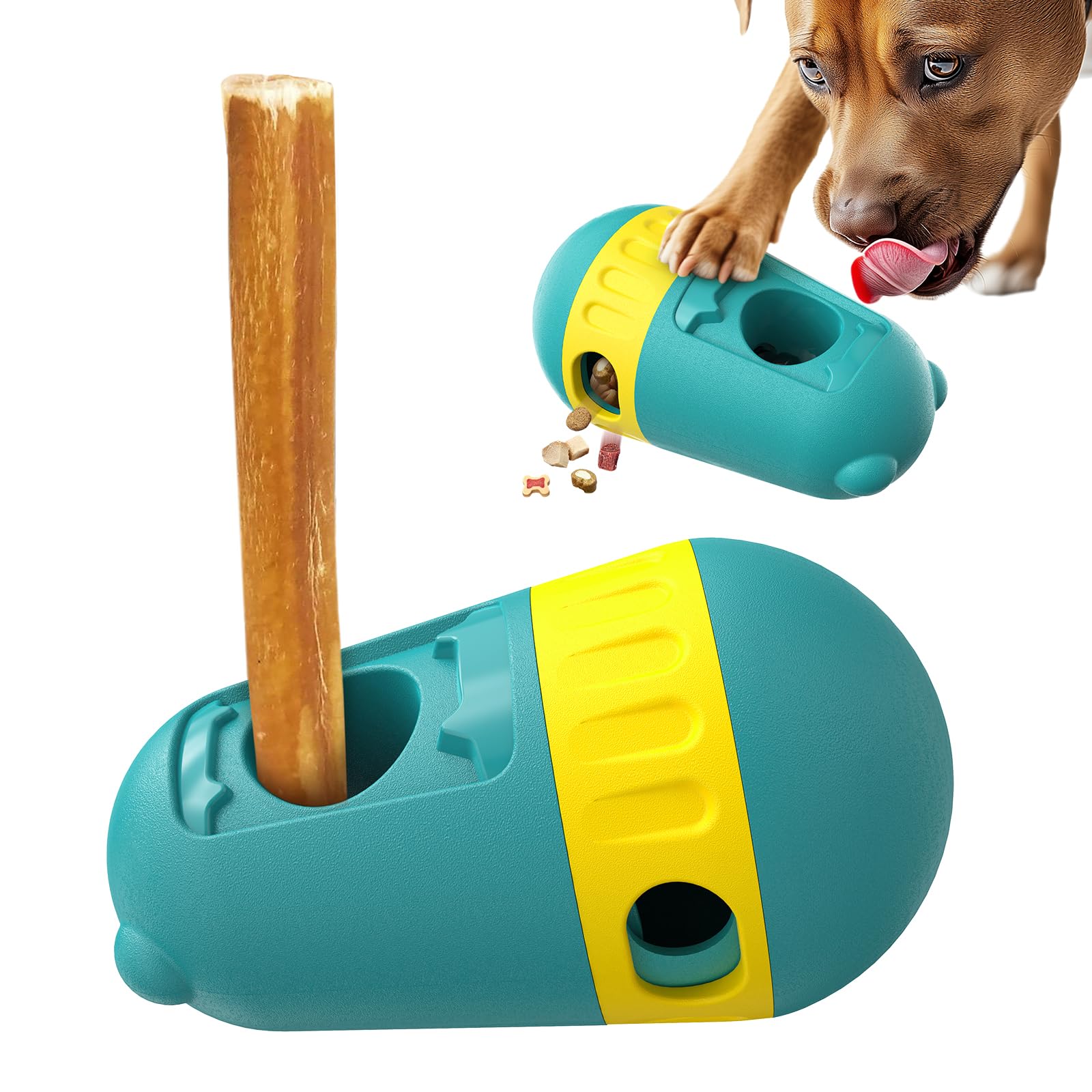 Dog Puzzle Toys Dog Treat Dispensing with Bully Sticks Holder Security Hold Device Interactive Toy to Keep Them Busy Puppy Slow 