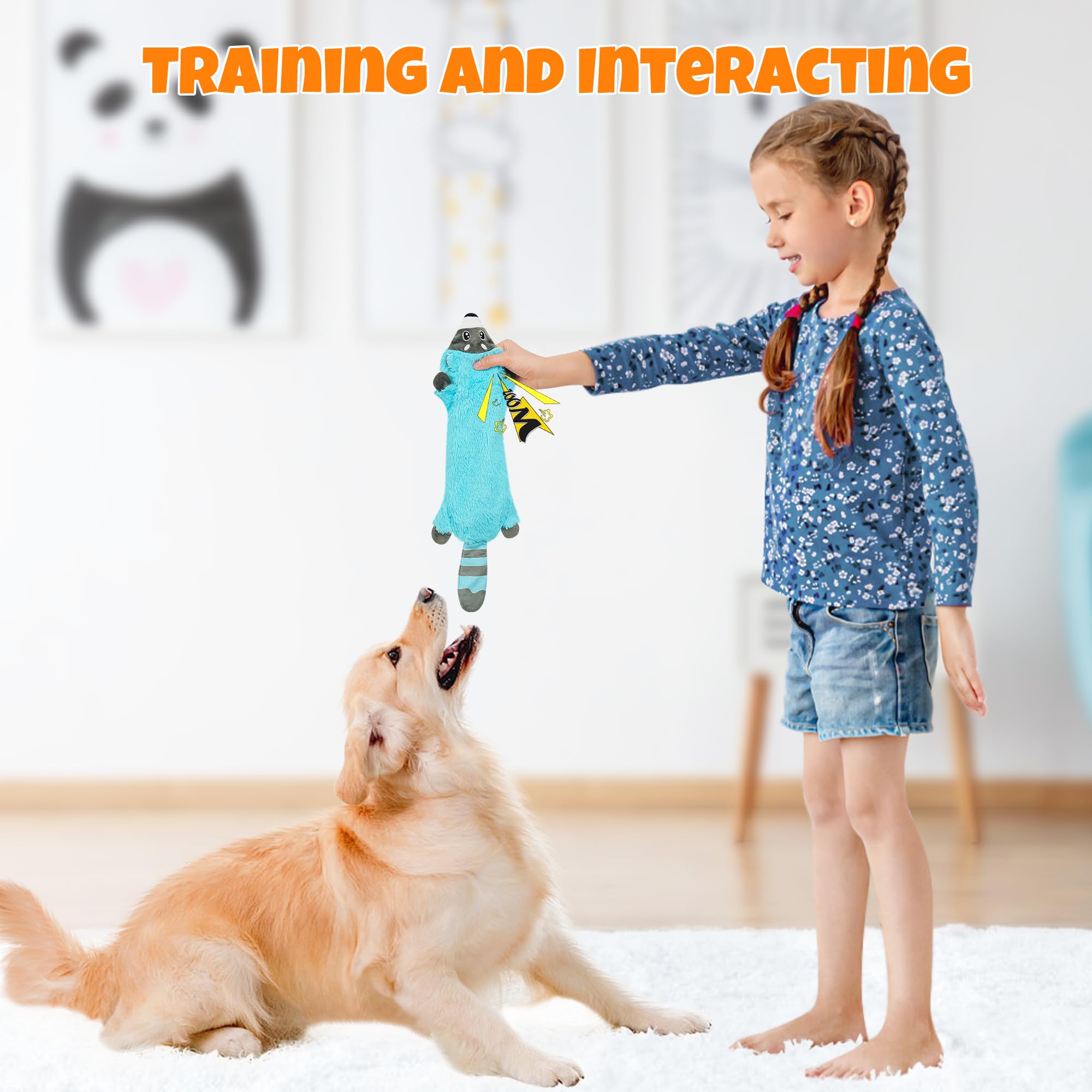 No Stuffing Dog Squeak Toys, Flat Soft Plush Dogs Chew Toy For Small Medium Large Breed Chewer Durable Cute Fun Squeaky Interact
