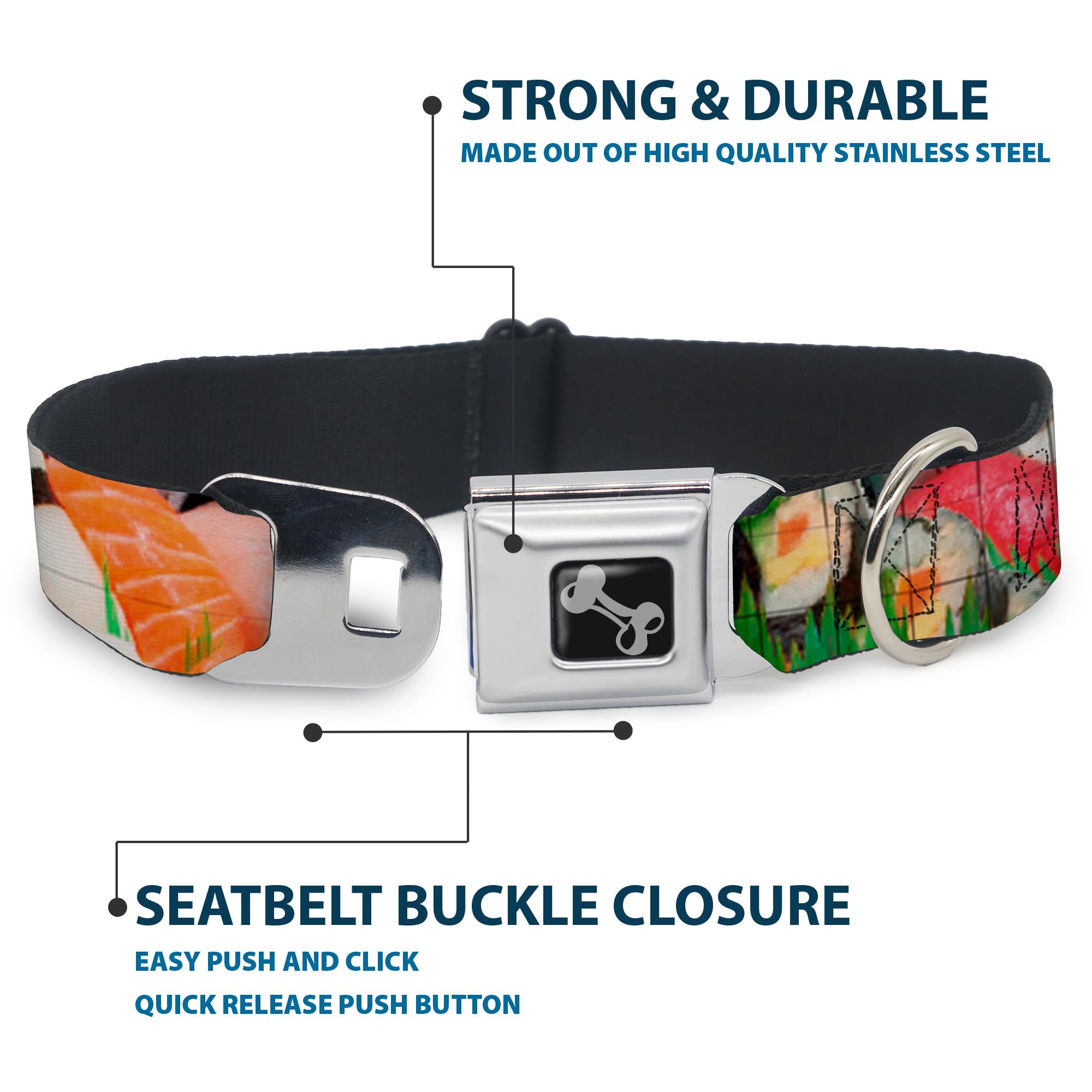 Buckle-Down Dog Collar Seatbelt Buckle Sushi Vivid 11 To 17 Inches 1.0 Inch Wide, Multicolor, Medium (Dc-W34595-M)