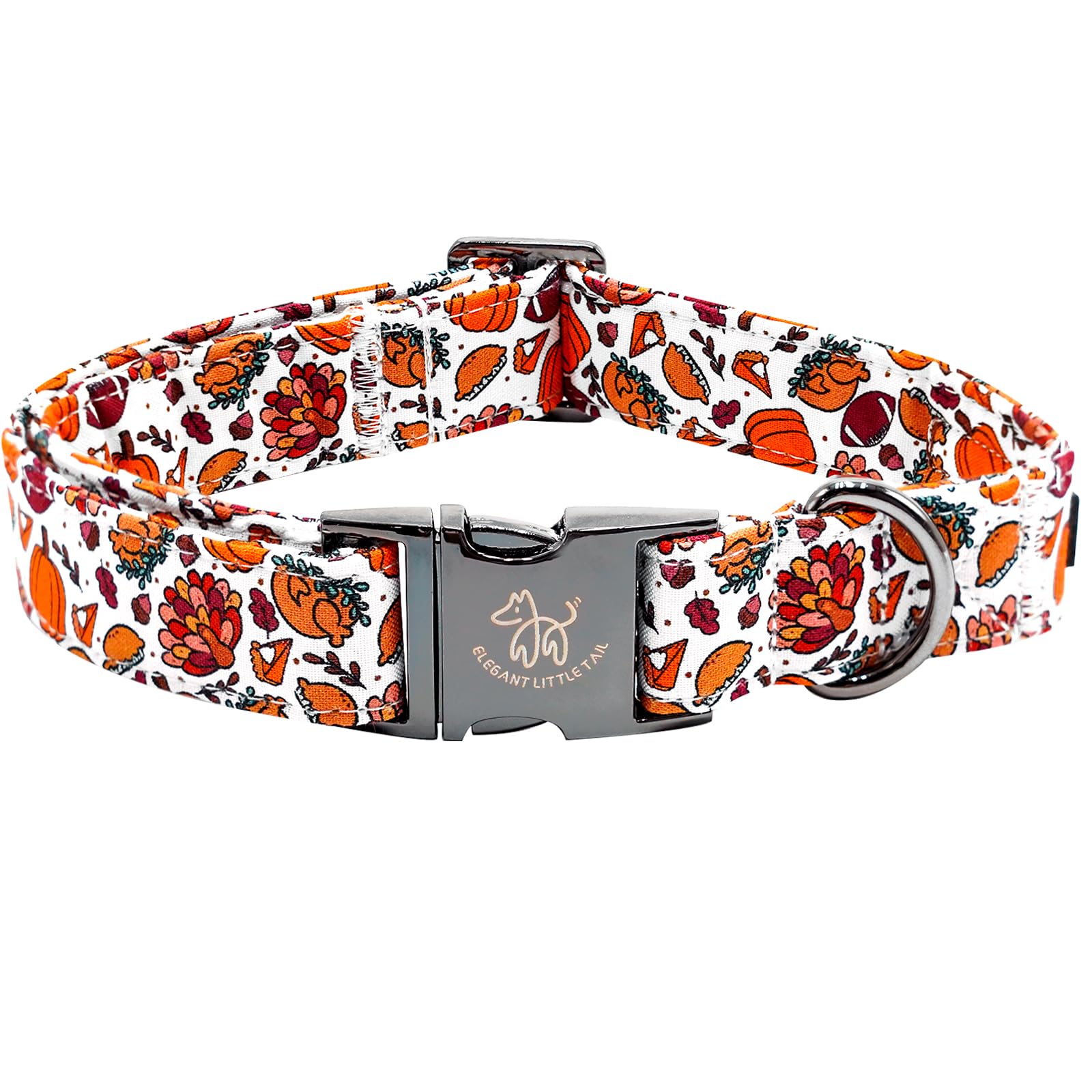 Elegant Little Tail Thanksgiving Turkey Pumpkin Pet Collar - Cotton With Metal Buckle Adjustable Dog Collar For Medium Dogs