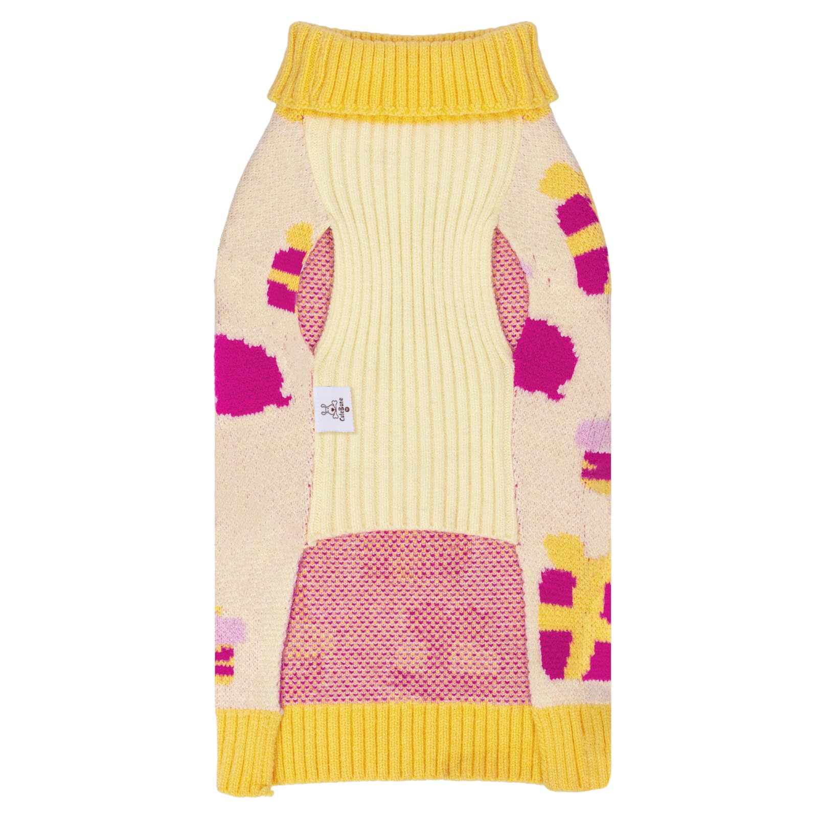 Cutebone Birthday Dog Sweater For Small Dogs Gift Knit Yellow Turtleneck Pet Winter Clothes Cat Apparel With Harness Hole