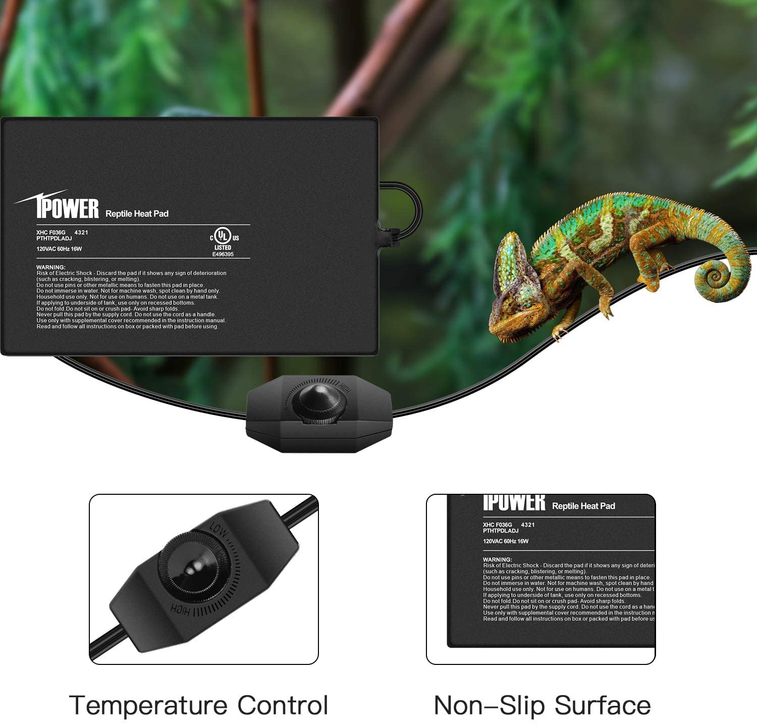 Ipower 8X12 Inch 16 Watts Reptile Heating Mat With Adjustable Temperature Controller Under Tank Warmer Terrarium Heat Pad For Re