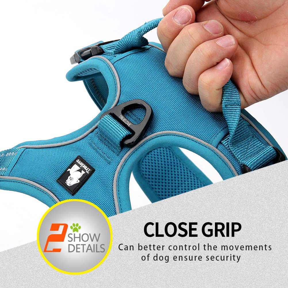Juxzh Soft Front Dog Harness .Best Reflective No Pull Harness With Handle And 2 Leash Attachments Teal Blue