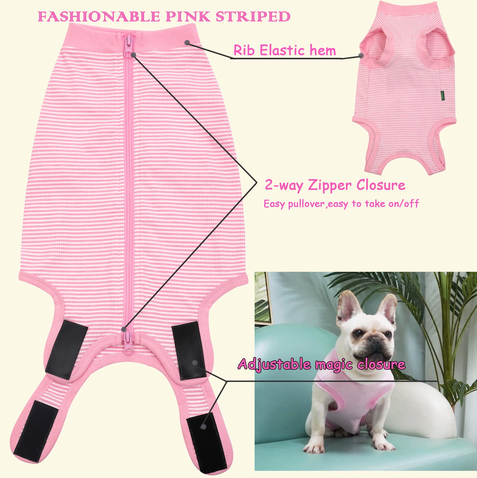 Sychien Dog Recovery Suit Pink Female Spay Surgical Large Shirt, Male Surgery Recovery Suit,Pink-White Striped Xxxl