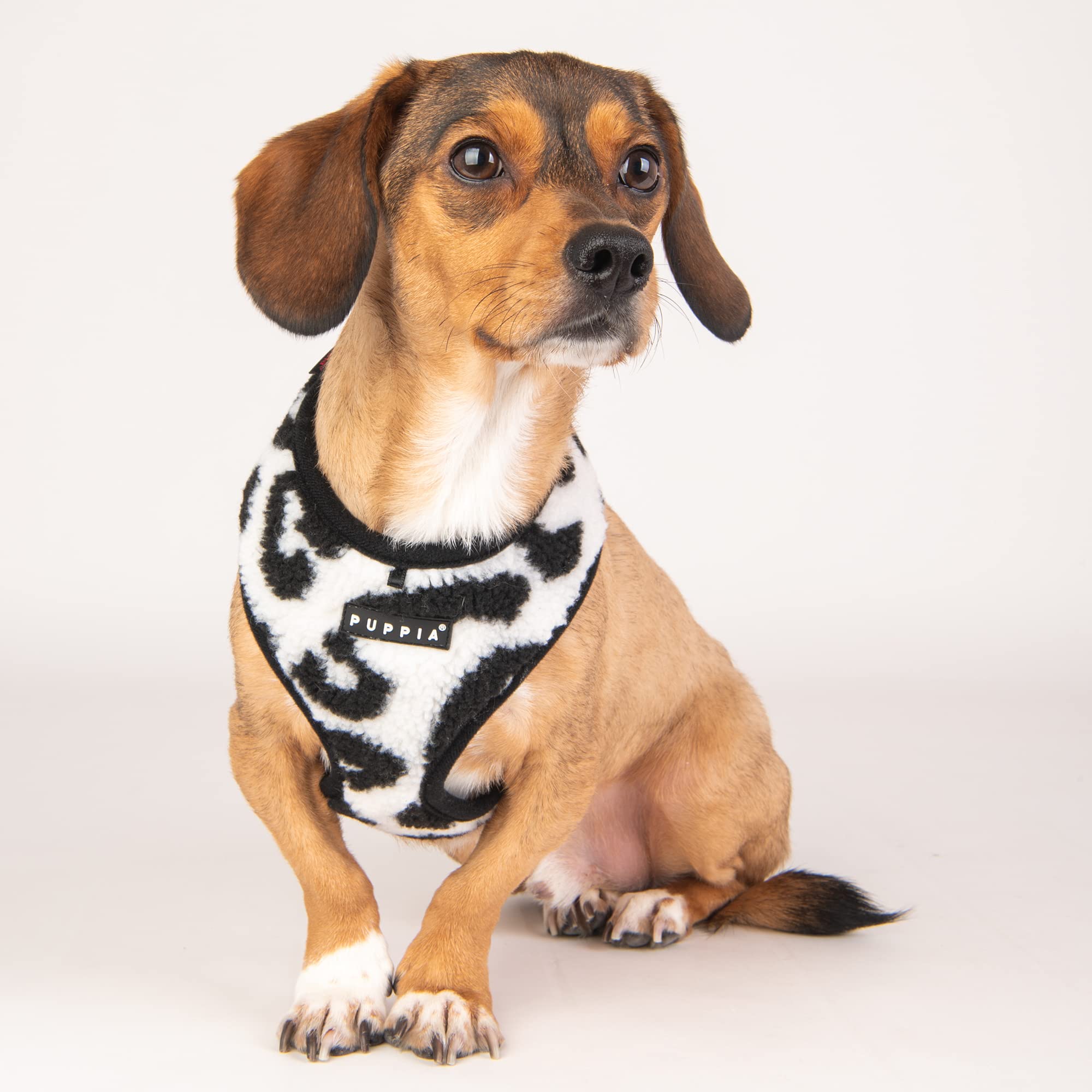 Puppia Serval Dog Harness Over-The-Head Warm Winter Leopard Pattern Adjustable Chest For Small And Medium Dog, Black, Small