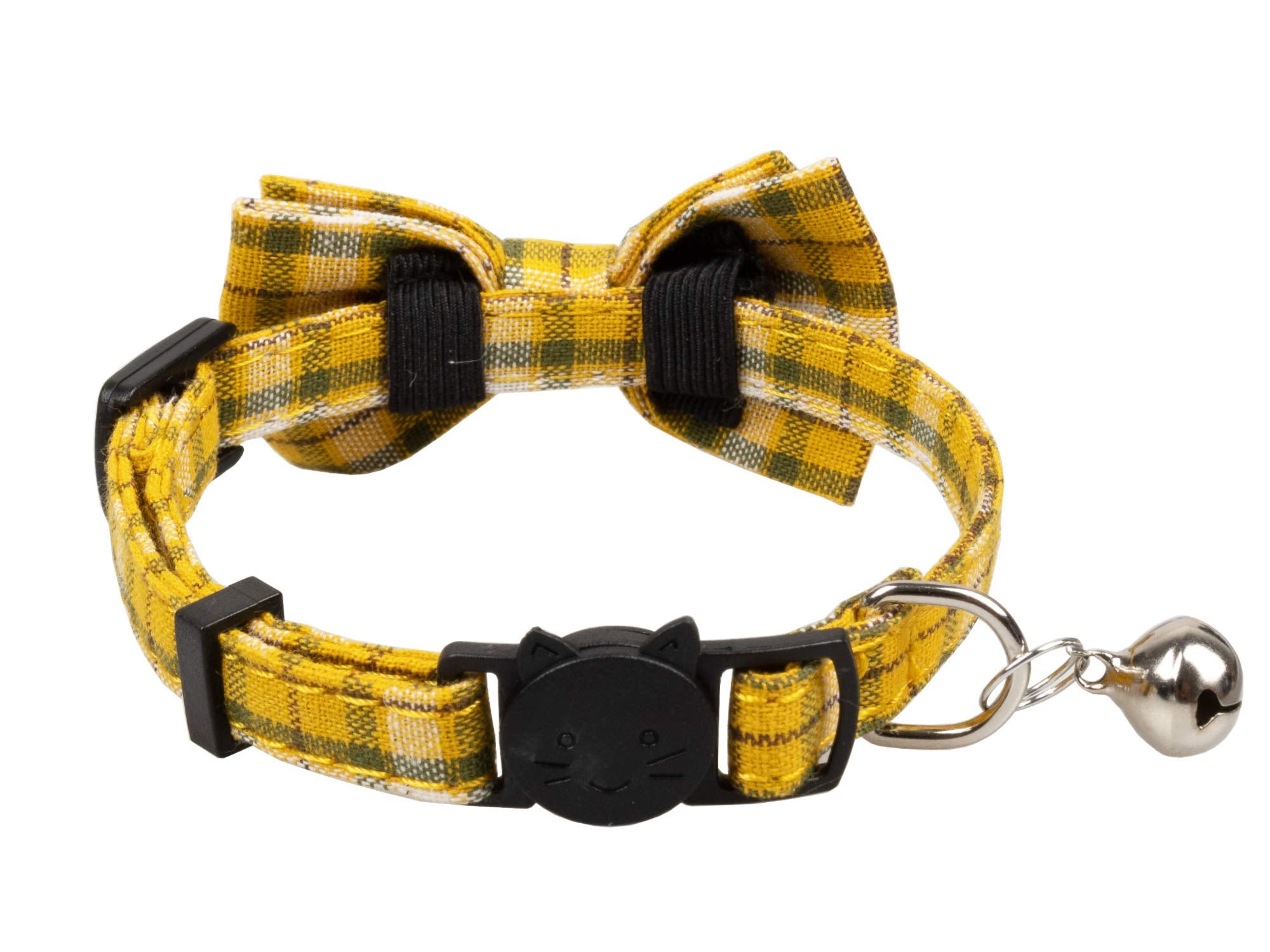 Gyapet Cat Collar Breakaway Bowtie Safety With Bell Adjustbale Kitten Puppy Solid Plaid Color Set D-[2Pcs] Brown