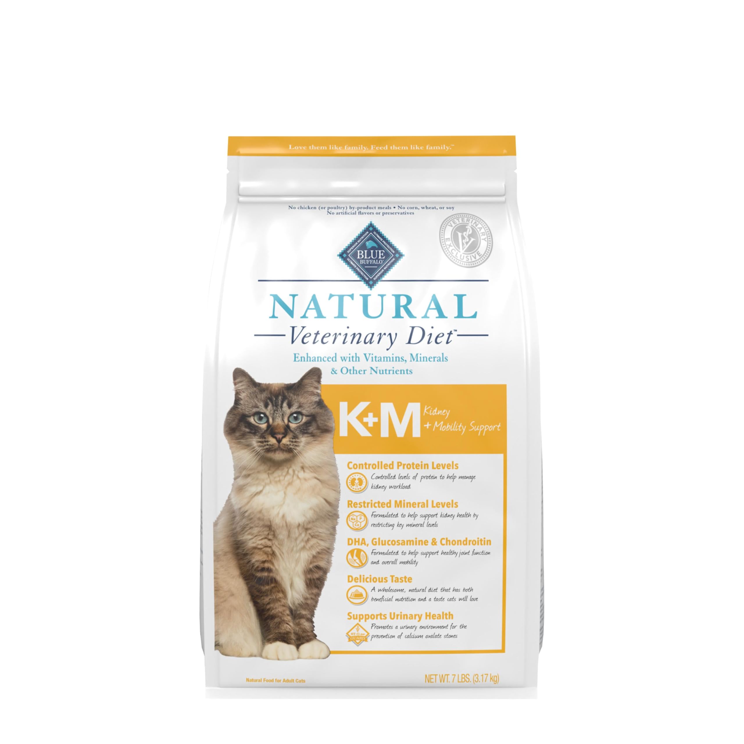 Blue Buffalo Natural Veterinary Diet K+M Dry Cat Food, Kidney + Mobility Support Formula, Veterinarian Prescription Required, Ch