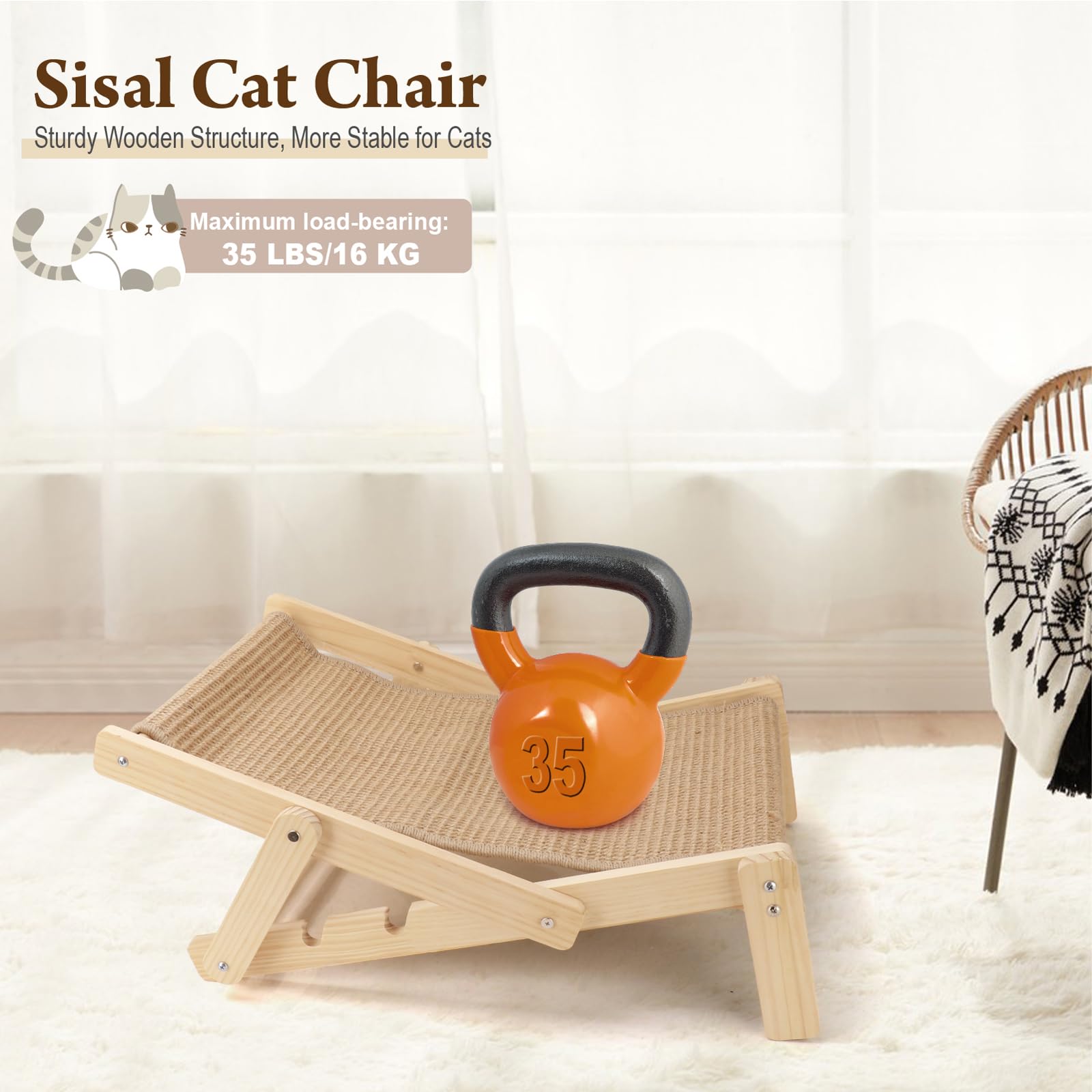 Plittpetts 2 In 1 Cat Sisal Chair For Indoor Cats Hammock For Scratching Pad, Sisal Cat Scratcher Bed With Adjustable 4-Position