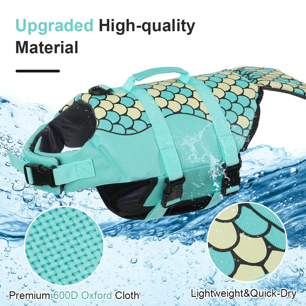 Emust Dog Life Jacket Mermaid, Ripstop Dog Life Vests With Rescue Handle For Small Medium And Large Dogs, Pet Safety Swimsuit Pr