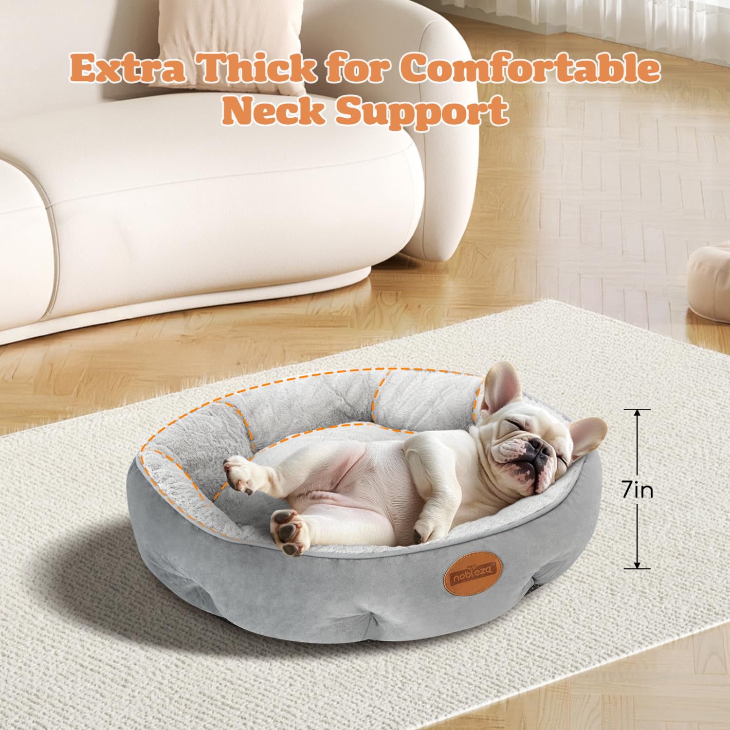 Nobleza Dog Beds For Small Dogs, Plush Anti Anxiety Donut Round Orthopedic Dog Bed For Sleeping, Supportive Washable Calming War