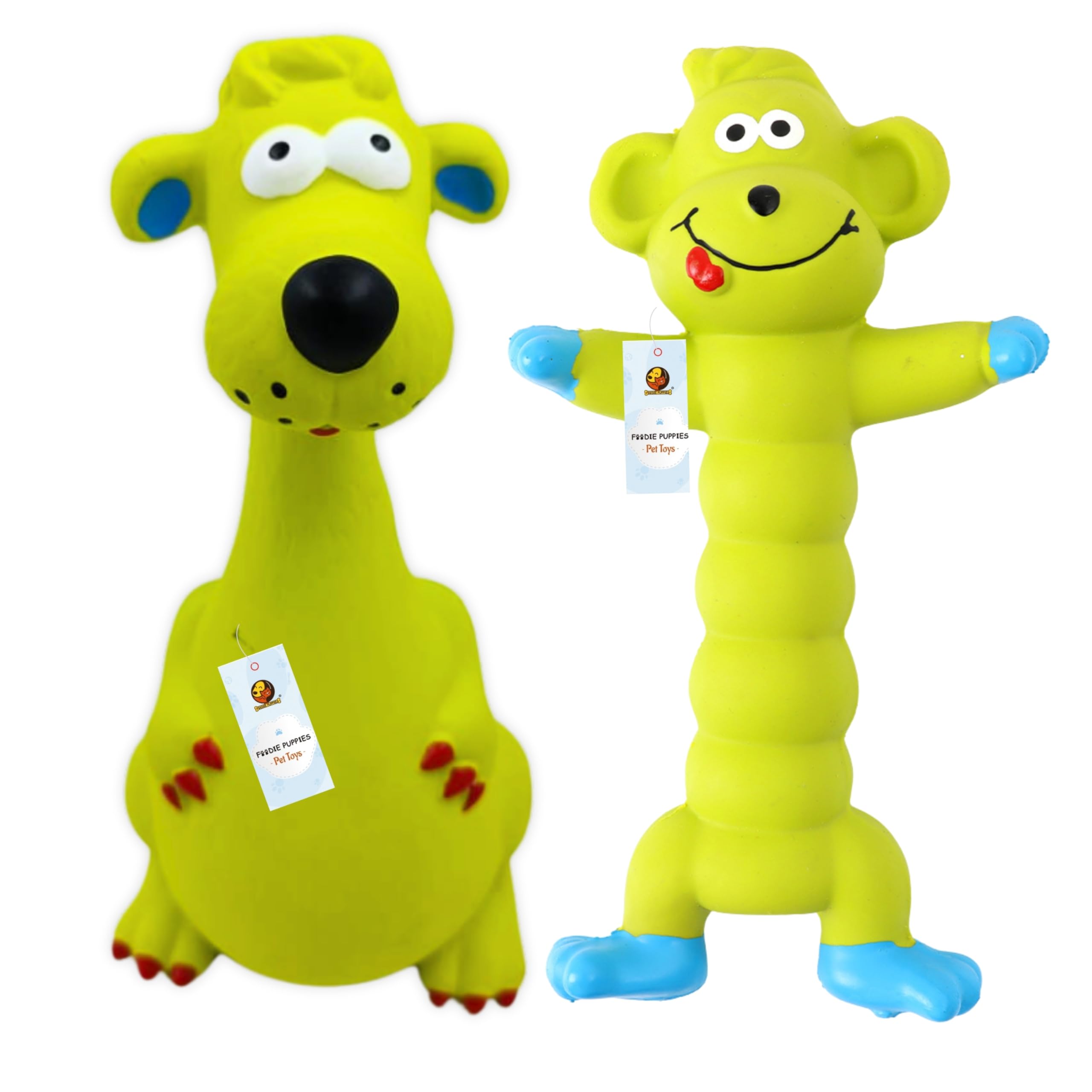 Foodie Puppies 2In1 Combo Of Latex Dog Squeaky Toy (Green Monkey & Green Dog) For Small Dogs & Puppies | Interactive Animal De