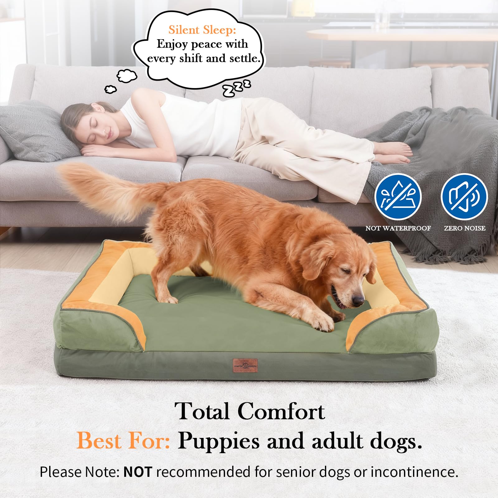 Comfort Expression Orthopedic Dog Bed for Extra Large Dogs 42x30 Inch, Waterproof Egg Crate Foam XL Pet Bed, Gifts for Christmas
