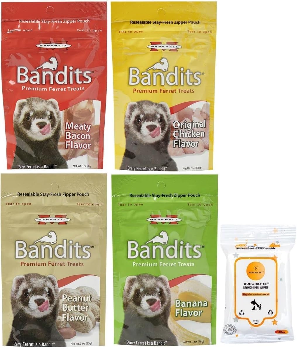 Aurora Pet Variety (4) Bandits Premium Ferret Treats (3-oz Each) with AuroraPet Wipes
