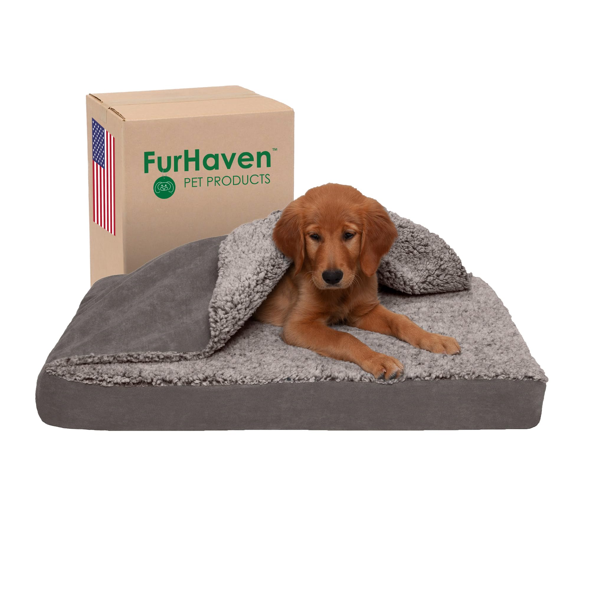 Furhaven Cooling Gel Dog Bed for Medium/Small Dogs w/ Removable Washable Cover, For Dogs Up to 35 lbs - Berber & Suede Blanket T