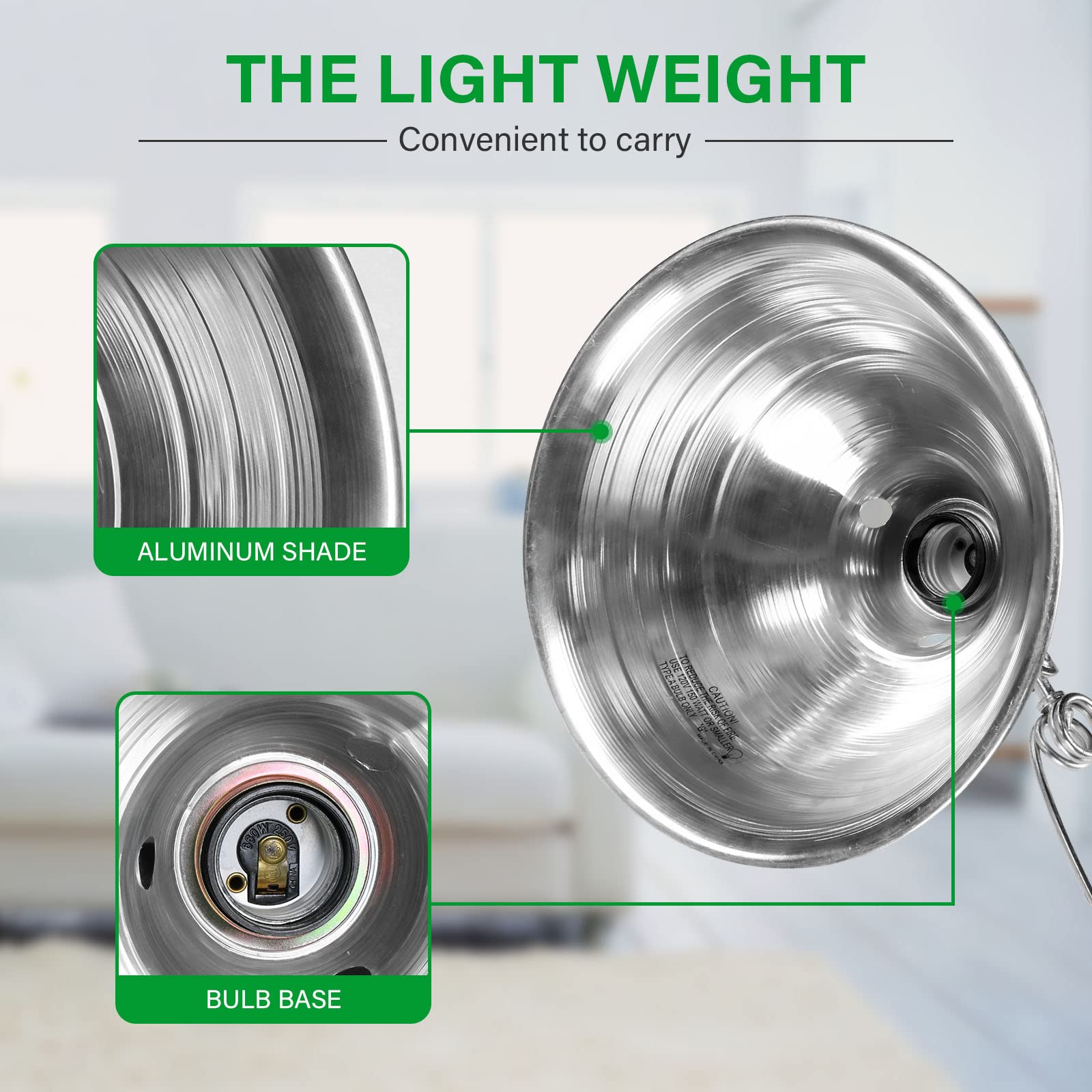 Simple Deluxe Clamp Lamp Light With 8.5 Inch Aluminum Reflector Up To 150 Watt E26 (No Bulb Included) 6 Feet 18/2 Spt-2 Cord, 4-