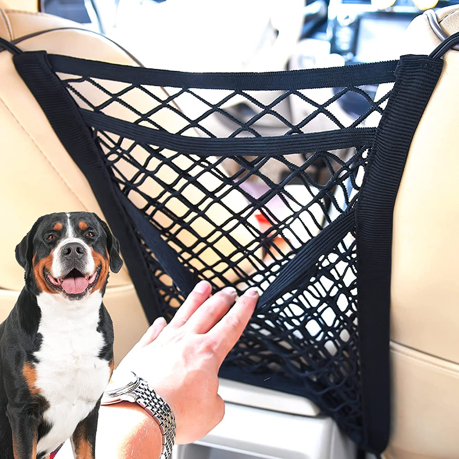 Janvitha 3Layers Car Mesh Organizer | Dog Net Between Car Seats | Automotive Seat Back Organizers | Barrier Backseat Mesh Net F
