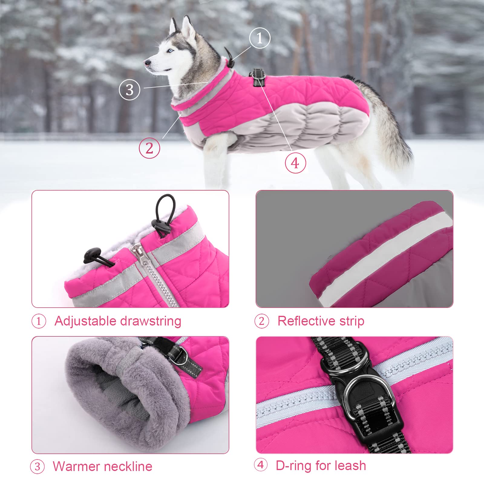 Lelepet Warm Dog Winter Coat Dog Coat Dog Jacket With Harness Reflective Dog Cold Weather Coats Windproof Waterproof Turtleneck