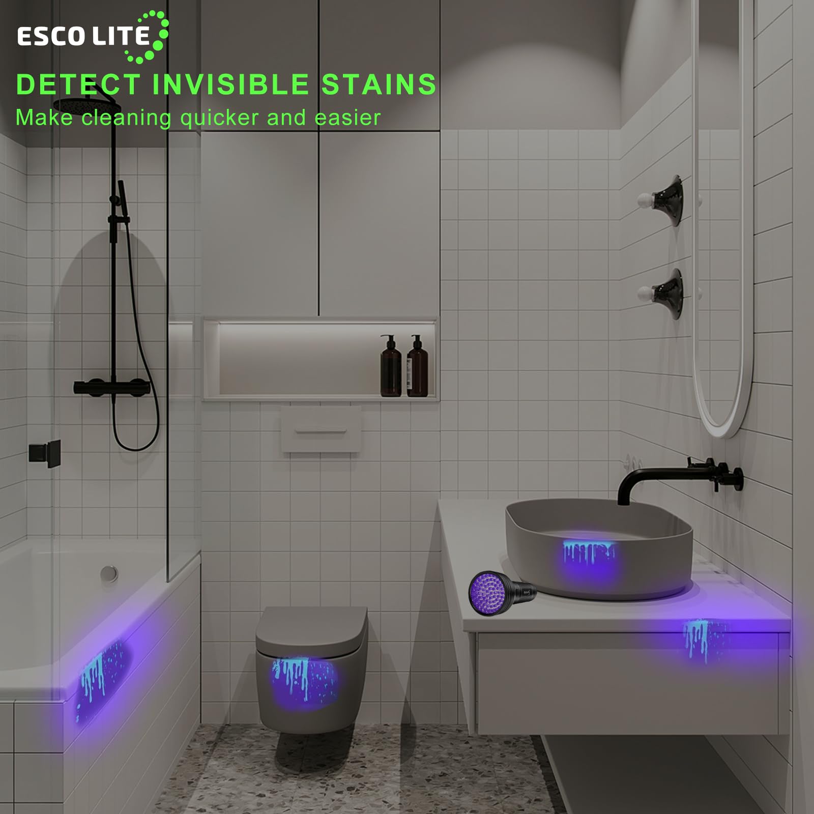 ESCO LITE UV Flashlight - 100 LED 395 nM Black Light for Pet Stains & Bed Bugs - Aluminum Model ESCO_0060