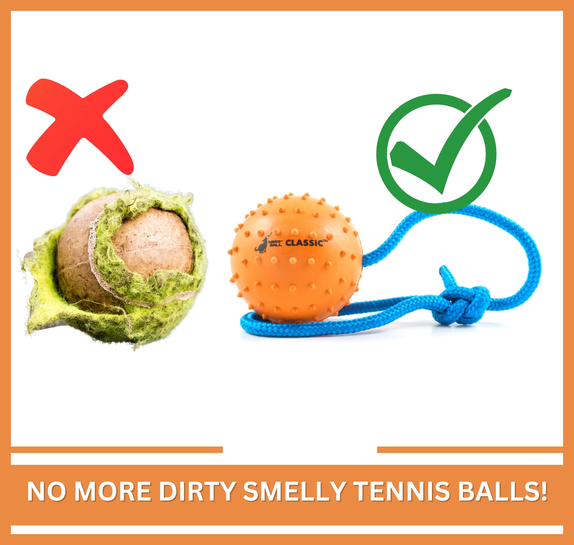 The Nero Ball Classic Tm - K-9 Ball On A Rope Reward And Exercise Rubber Ball - Fetch Ball