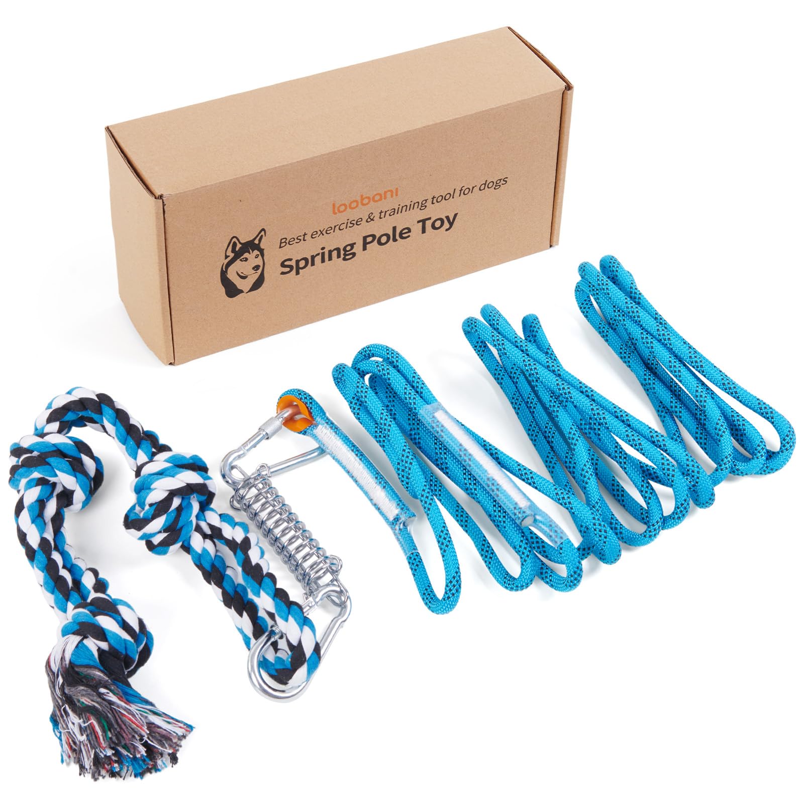 LOOBANI Dog Spring Pole Toy for Pitbull, Outdoor Durable Hanging Rope Tug Toys for Exercise & Muscle Building & Bite Training, I