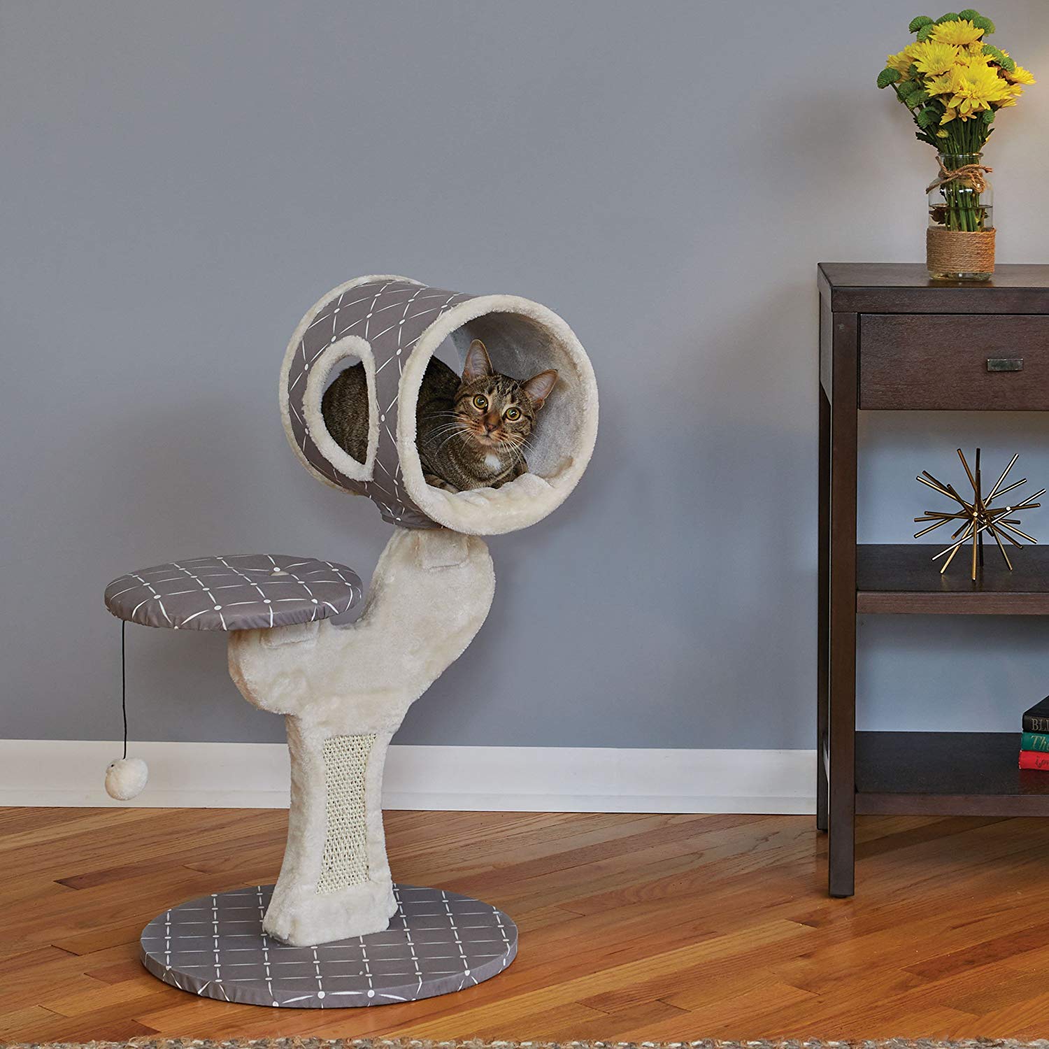 MidWest Homes for Pets Cat Tree | Salvador Cat Tree w/Built-in Sisal Cat Scratching Pad & Cat Look-Out Lounge, Mushroom/Diamond