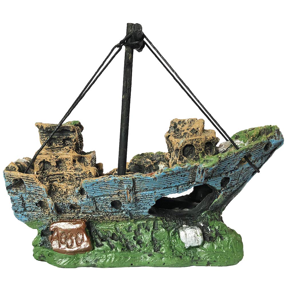 Slocme Aquarium Resin Boat Ornament - Fish Tank Shipwreck Decorations Sunken Ship Ornament,Aquarium Ornament For Freshwater Saltwater Tanks
