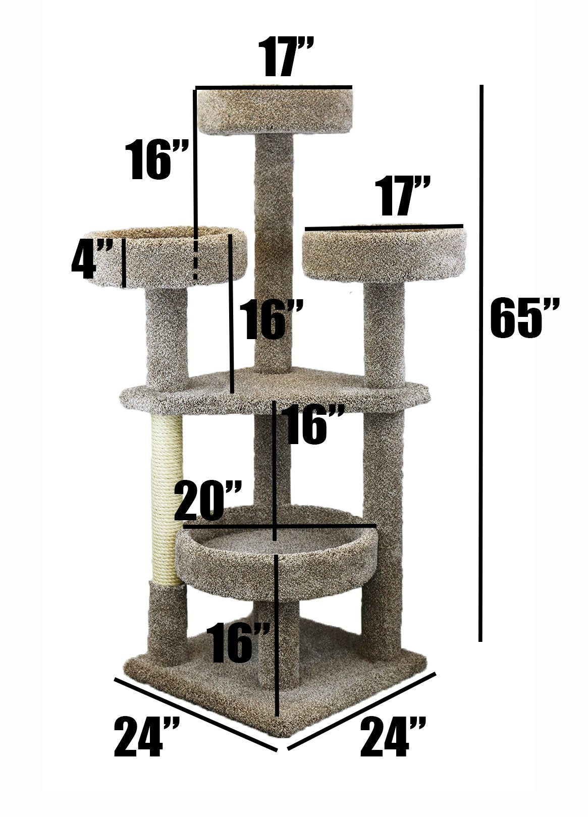 Prestige Cat Trees Cat Tower - Large Wood Main Coon Tree in Brown, Model 130012-Neutral