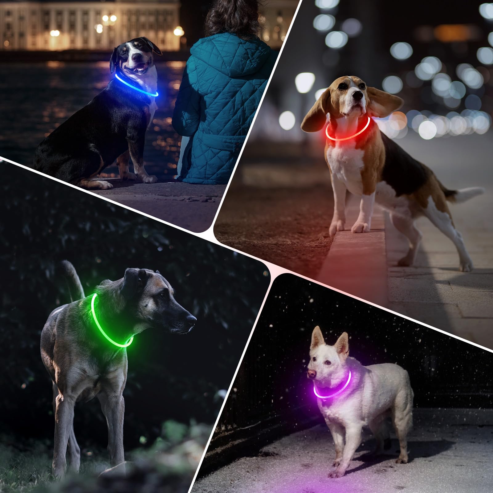 BSEEN LED Light Up Dog Collar, Rechargeable TPU, Green, 70cm, Model VQ-HQ9R-T7XR, Ideal for Night Walking