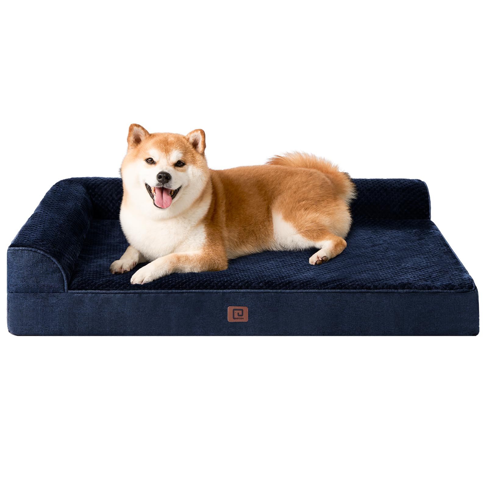 Eheyciga Memory Foam Large Dog Bed, Orthopedic Dog Beds For Large Dogs, Waterproof Egg Crate Dog Couch Bed With Washable Removable Cover And Non-Slip Bottom, L Shaped Dog Bed, Navy